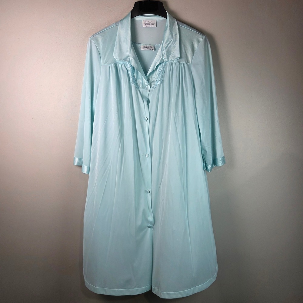 Vanity Fair Robe Gown Set Womens M L Blue Good Vintage Lace Trim Sleepwear Retro